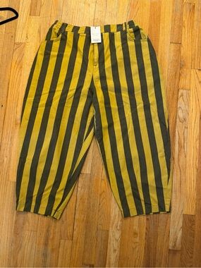 Women's Striped Ankle Crop Jeans - Yellow/Olive 2xl